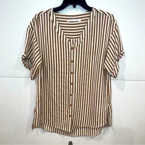 BY EGREIS BROWN STRIPED BLOUSE MEDIUM